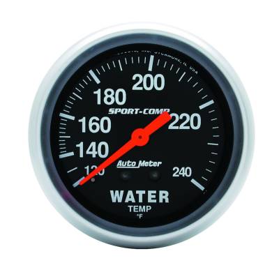 Auto Meter - Auto Meter Gauge; Water Temp; 2 5/8in.; 120-240deg. F; Mechanical; 12ft.; Sport-Comp 3433 - Image 1