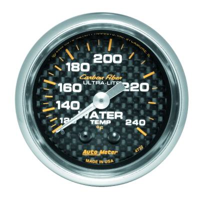 Auto Meter Gauge; Water Temp; 2 1/16in.; 120-240deg. F; Mechanical; Carbon Fiber 4732