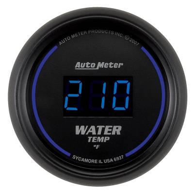 Auto Meter Gauge; Water Temp; 2 1/16in.; 340deg. F; Digital; Black Dial w/Blue LED 6937
