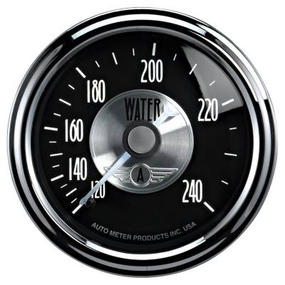 Auto Meter Gauge; Water Temp; 2 1/16in.; 240deg. F; Mech; Prestige Blk. Diamond 2033