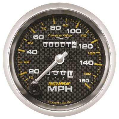 Auto Meter Gauge; Speedometer; 3 3/8in.; 160mph; Mechanical; Carbon Fiber 4793