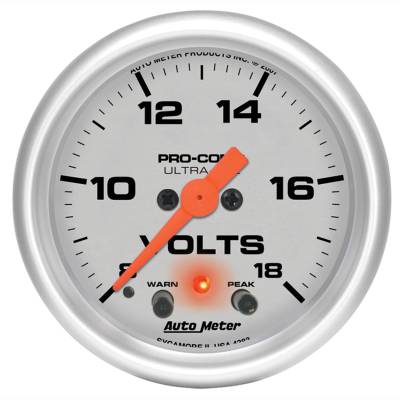 Auto Meter Gauge; Voltmeter; 2 1/16in.; 18V; Digital Stepper Motor w/Peak/Warn; Ultra-Lite 4383