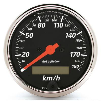 Auto Meter Gauge; Speedometer; 3 1/8in.; 190km/h; Elec. Prog. w/LCD Odo; Designer Black 1487-M