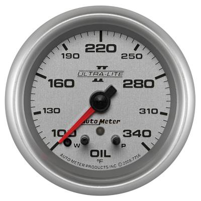 Auto Meter Gauge; Oil Temp; 2 5/8in.; 340deg. F; Stepper Motor w/Peak/Warn; Ultra-Lite II 7756