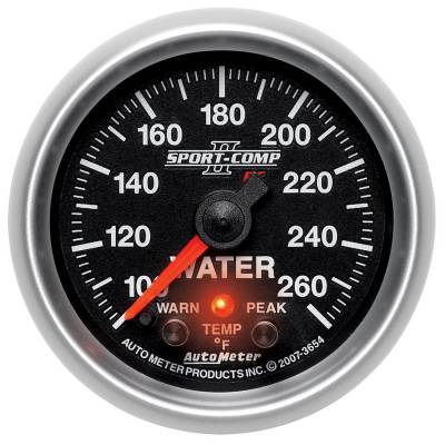 Auto Meter Gauge; Water Temp; 2 1/16in.; 100-260deg. F; Stepper Motor w/Peak/Warn; Sport-Co 3654