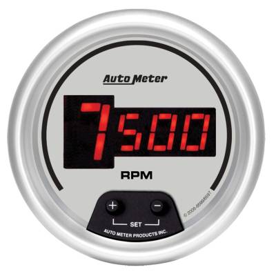 Auto Meter Gauge; Tach; 3 3/8in.; 10k RPM; In-Dash; Digital; Silver Dial w/Red LED 6597