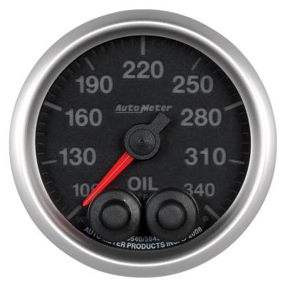 Auto Meter Gauge; Oil Temp; 2 1/16in.; 340deg. F; Stepper Motor w/Peak/Warn; Elite 5640