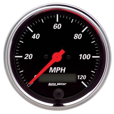 Auto Meter Gauge; Speedometer; 3 3/8in.; 120mph; Elec. Prog. w/LCD Odo; Designer Black 1480