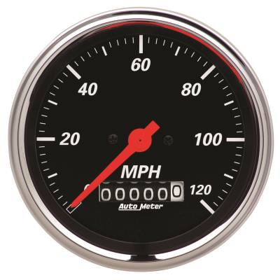 Auto Meter Gauge; Speedometer; 3 3/8in.; 120mph; Elec. Prog. w/Wheel Odo; Designer Black 1479