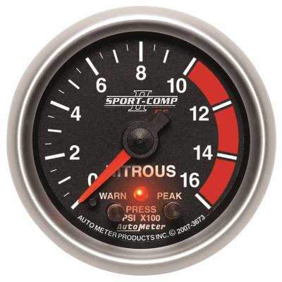 Auto Meter - Auto Meter Gauge; Nitrous Press; 2 1/16in.; 1600psi; Stepper Motor w/Peak/Warn; Sport-Comp 3673 - Image 1