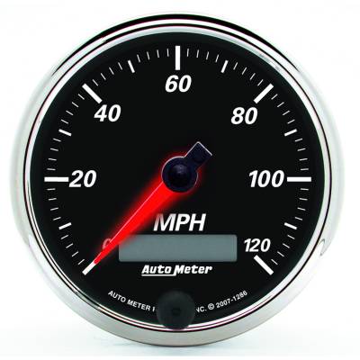 Auto Meter Gauge; Speedometer; 3 3/8in.; 120mph; Elec. Prog. w/LCD Odo; Designer Blk II 1286