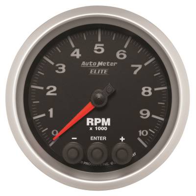 Auto Meter Gauge; Tach; 3 3/8in.; 10k RPM; In-Dash w/Shift Light/Peak Mem; Elite 5697