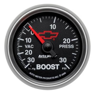 Auto Meter Gauge; Vac/Boost; 2 1/16in.; 30inHg-30psi; Digital Stepper Motor; GM Bowtie Blac 3659-00406