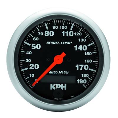 Auto Meter Gauge; Speedometer; 3 3/8in.; 190km/h; Elec. Prog. w/LCD Odo; Sport-Comp 3987-M