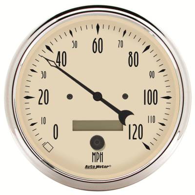 Auto Meter Gauge; Speedometer; 5in.; 120mph; Elec. Prog. w/LCD Odo; Antique Beige 1889
