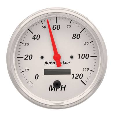 Auto Meter Gauge; Speedometer; 5in.; 120mph; Elec. Prog. w/LCD Odo; Arctic White 1389