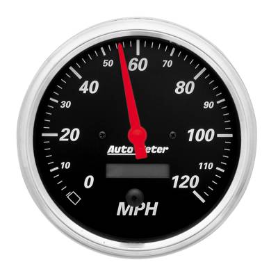 Auto Meter Gauge; Speedometer; 5in.; 120mph; Elec. Prog. w/LCD Odo; Designer Black 1489