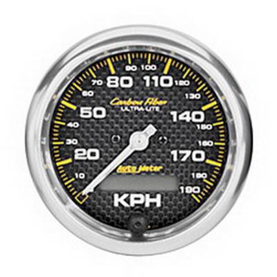 Auto Meter Gauge; Speedometer; 3 3/8in.; 190kmh; Elec. Programmable; Carbon Fiber 4787-M