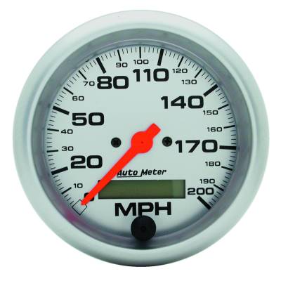 Auto Meter Gauge; Speedo; 3 3/8in.; 200mph; Elec. Program w/LCD odo; Ultra-Lite 4486
