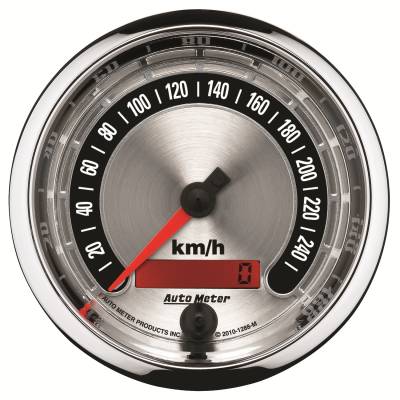 Auto Meter Gauge; Speedo.; 3 3/8in.; 260km/h; Elec. Programmable; American Muscle 1288-M