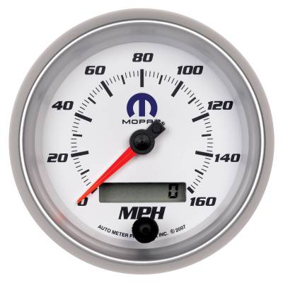 Auto Meter Gauge; Speedometer; 3 3/8in.; 160mph; Elec. Programmable; White; Mopar 880036