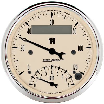 Auto Meter Gauge; Tach/Speedo; 3 3/8in.; 120mph/8k RPM; Elec. Program.; Antq Beige 1881