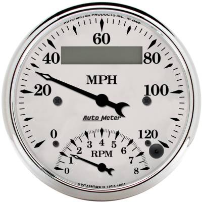 Auto Meter Gauge; Tach/Speedo; 3 3/8in.; 120mph/8k RPM; Elec. Program.; Old Tyme Wht 1681