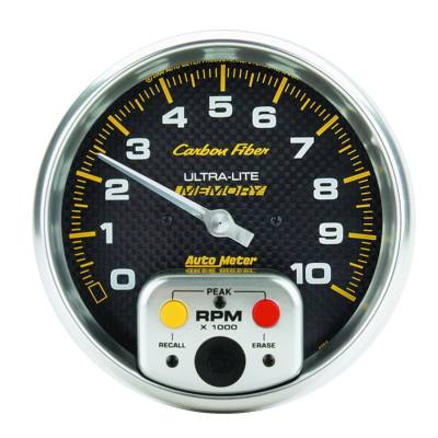 Auto Meter Gauge; Tachometer; 5in.; 10k RPM; In-Dash w/Peak Memory; Carbon Fiber 4894