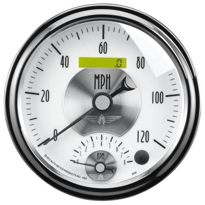 Auto Meter Gauge; Tach/Speedo; 5in.; 120mph/8k RPM; Elec. Program.; Prestige Pearl 2095