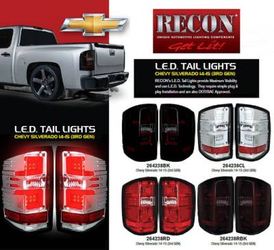 Recon Lighting - Chevy Silverado 14-17 1500/2500/3500 (Fits 3rd GEN All Body Styles Chevy Silverado & GMC Sierra 15-17 Dually ONLY) LED TAIL LIGHTS - Clear Lens - Image 4