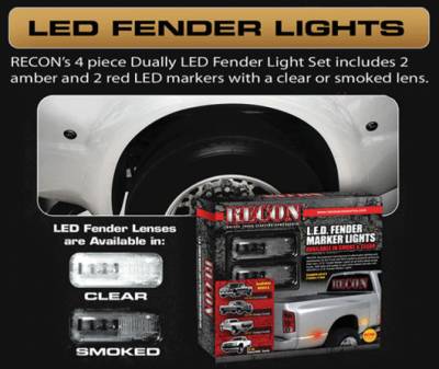 Recon Lighting - Dodge 10-15 RAM Dually Fender Lenses (4-Piece Set) w/ 2 Red LED Lights & 2 Amber LED Lights - Clear Lens w/ Chrome Trim - Image 2