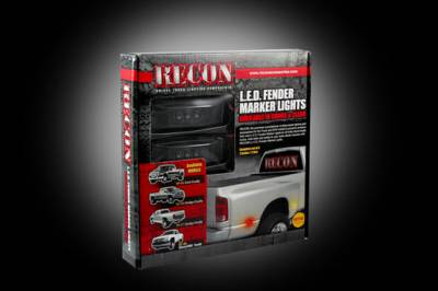 Recon Lighting - Dodge 94-01 RAM Dually Fender Lenses (4-Piece Set) w/ 2 Red LED Lights & 2 Amber LED Lights - Smoked Lens w/ Black Trim - Image 3