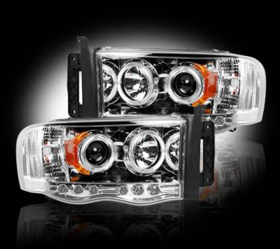Lighting - Head Lights - Recon Lighting - Dodge RAM 02-05 1500/2500/3500 PROJECTOR HEADLIGHTS - Clear / Chrome
