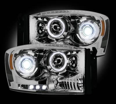 Recon Lighting - Dodge RAM 06-08 1500 & 06-09 2500/3500 PROJECTOR HEADLIGHTS w/ CCFL HALOS & DRL - Clear / Chrome - Image 2