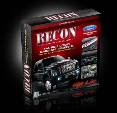 Recon Lighting - Ford 08-16 SUPERDUTY Raised Logo Acrylic Emblem Insert 3-Piece Kit for Hood, Tailgate, & Interior - BLACK - Image 2