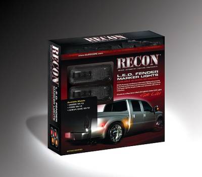 Recon Lighting - Ford 11-15 Superduty Dually Fender Lenses (4-Piece Set) w/ 2 Red LED Lights & 2 Amber LED Lights - Smoked Lens w/ Black Trim - Image 1