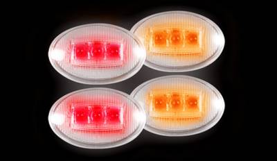 Recon Lighting - Ford 99-10 Superduty Dually Fender Lenses (4-Piece Set) w/ 2 Red LED Lights & 2 Amber LED Lights - Clear Lens w/ Chrome Trim - Image 2