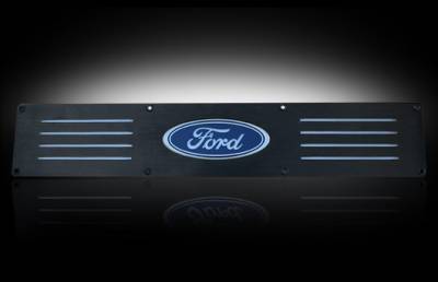 Recon Lighting - Ford 99-16 SUPERDUTY (Fits 4-Door Super Crew Rear Doors Only) Billet Aluminum Door Sill / Kick Plate in Black Finish - Ford Logo in RED ILLUMINATION - Image 2