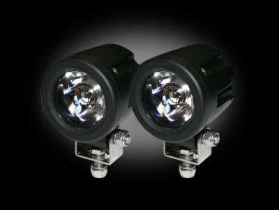 High-Power 3000 Lumen LED Driving / Utility Lights w/ Impact Resistant Circle Shaped Housing 6000K White LEDs - Sold as a Pair - Chrome Internal Housing with Clear Lens w/ Black Reinforced Housing - Dimensions are (LxWxH) 2.00" x 2.50" x 2.00"