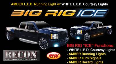 Recon Lighting - 62" BIG RIG ICE LED Running Light Kit in Amber w White LED Courtesy Light - 2 Piece Set Includes Left & Right Side (Fits all Extended & Quad Cab Trucks) - Image 2