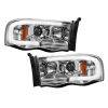 Lighting - Head Lights - Recon Lighting - Dodge RAM 02-05 1500/2500/3500 PROJECTOR HEADLIGHTS w/ Ultra High Power Smooth OLED HALOS & DRL – Clear / Chrome