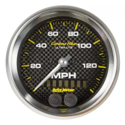 Auto Meter Gauge; Speedometer; 3 3/8in.; 140mph; GPS; Carbon Fiber 4780