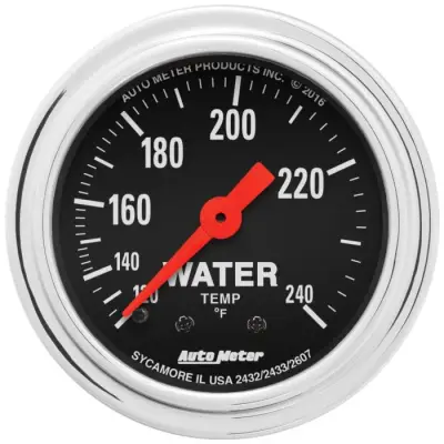 Auto Meter Gauge; Water Temp; 2 1/16in.; 120-240deg. F; Mechanical; 12ft.; Traditional Chro 2433