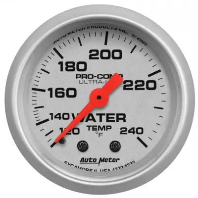 Auto Meter Gauge; Water Temp; 2 1/16in.; 120-240deg. F; Mechanical; 12ft.; Ultra-Lite 4333