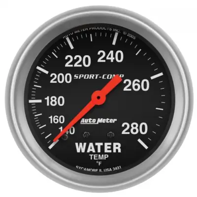 Auto Meter Gauge; Water Temp; 2 5/8in.; 140-280deg. F; Mechanical; Sport-Comp 3431